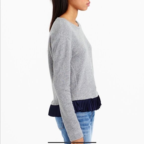 Jcrew Grey Sweatshirt w/ Navy Satin Peplum Ruffle size XS - Picture 4 of 10